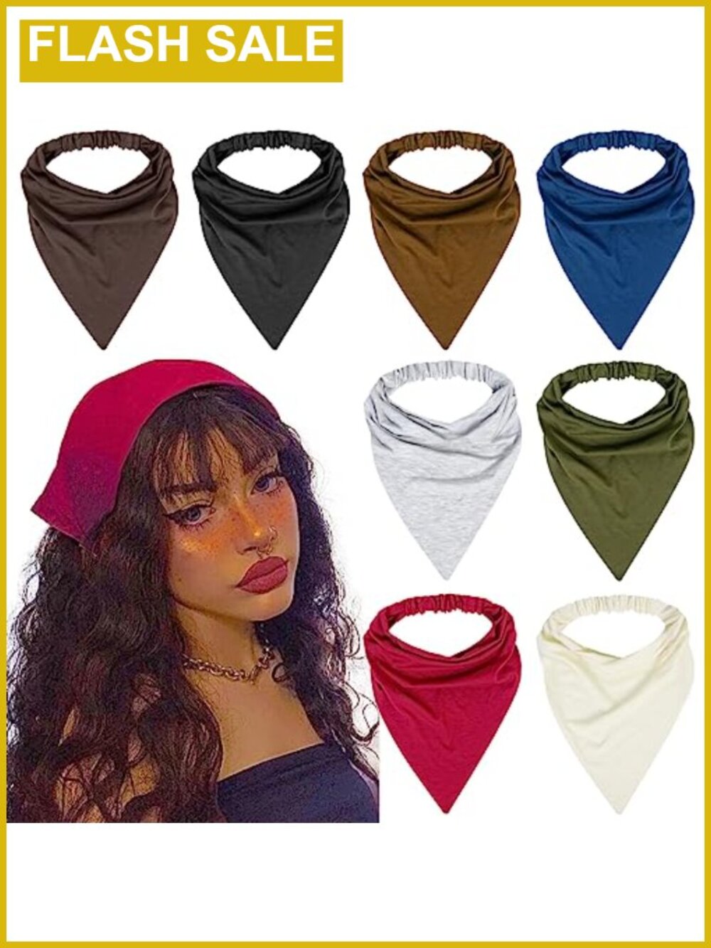 8 Pc Boho Triangle Hair Scarf Headbands Cotton Polyester Non Slip